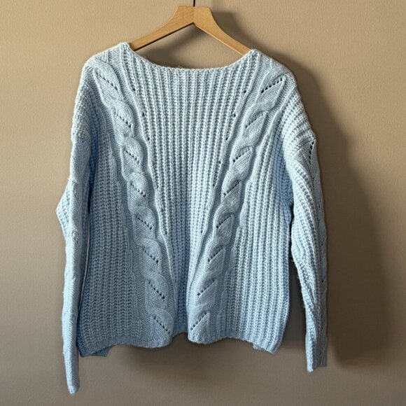 Women's S Anthropologie Ramona Cable-Knit Sweater in Baby Blue - Picture 4 of 9